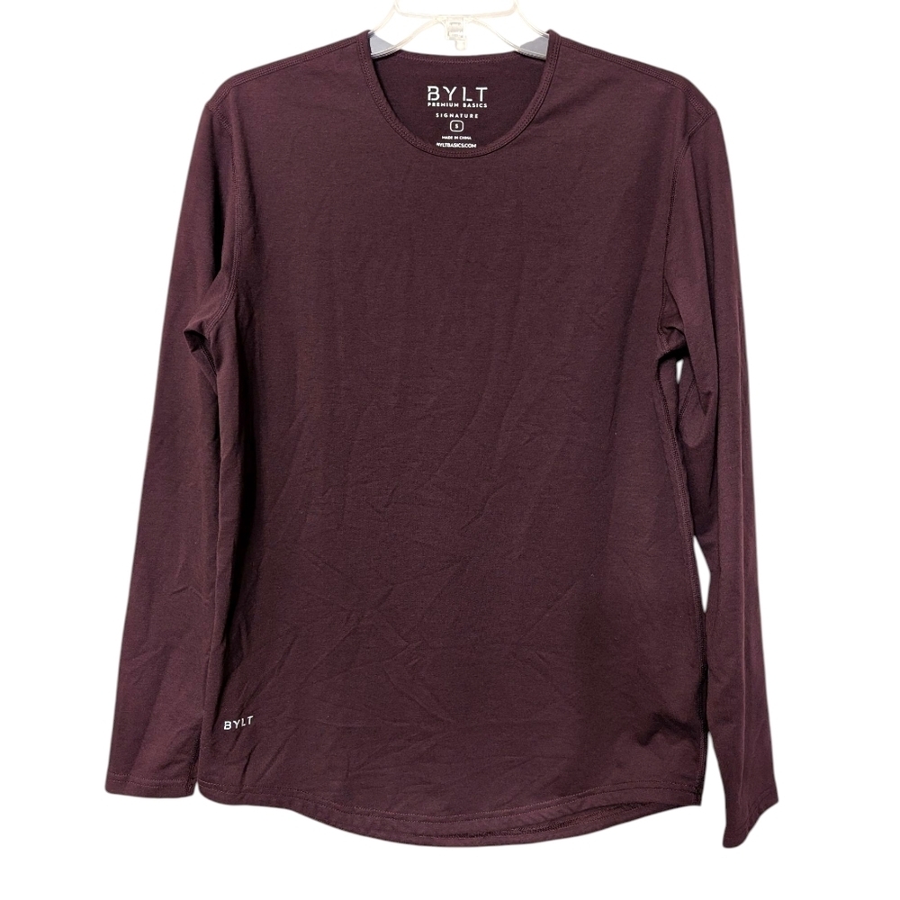 BYLT Premium Basics Signature Maroon Drop Cut Men's Long Sleeve Shirt Size Small